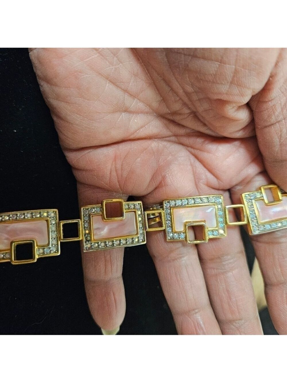 Gold-plated Bracelet, Mother of Pearl & Swarovski Aurora Borealis Crystals